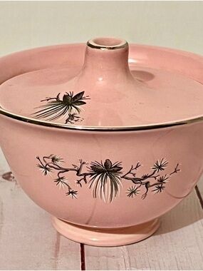 Vintage 1950s Dwarf Pine Pink Sugar Bowl with Lid TS&T Taylor, Smith & Taylor